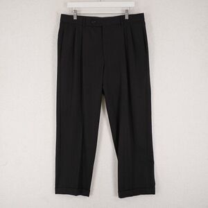 Brooks Brothers Wool Pleated Cuffed Mid Rise Black Dress Pants 35/29 Lined Parti